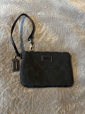 Coach Black Signature C Canvas Wristlet with Silver Hardware
